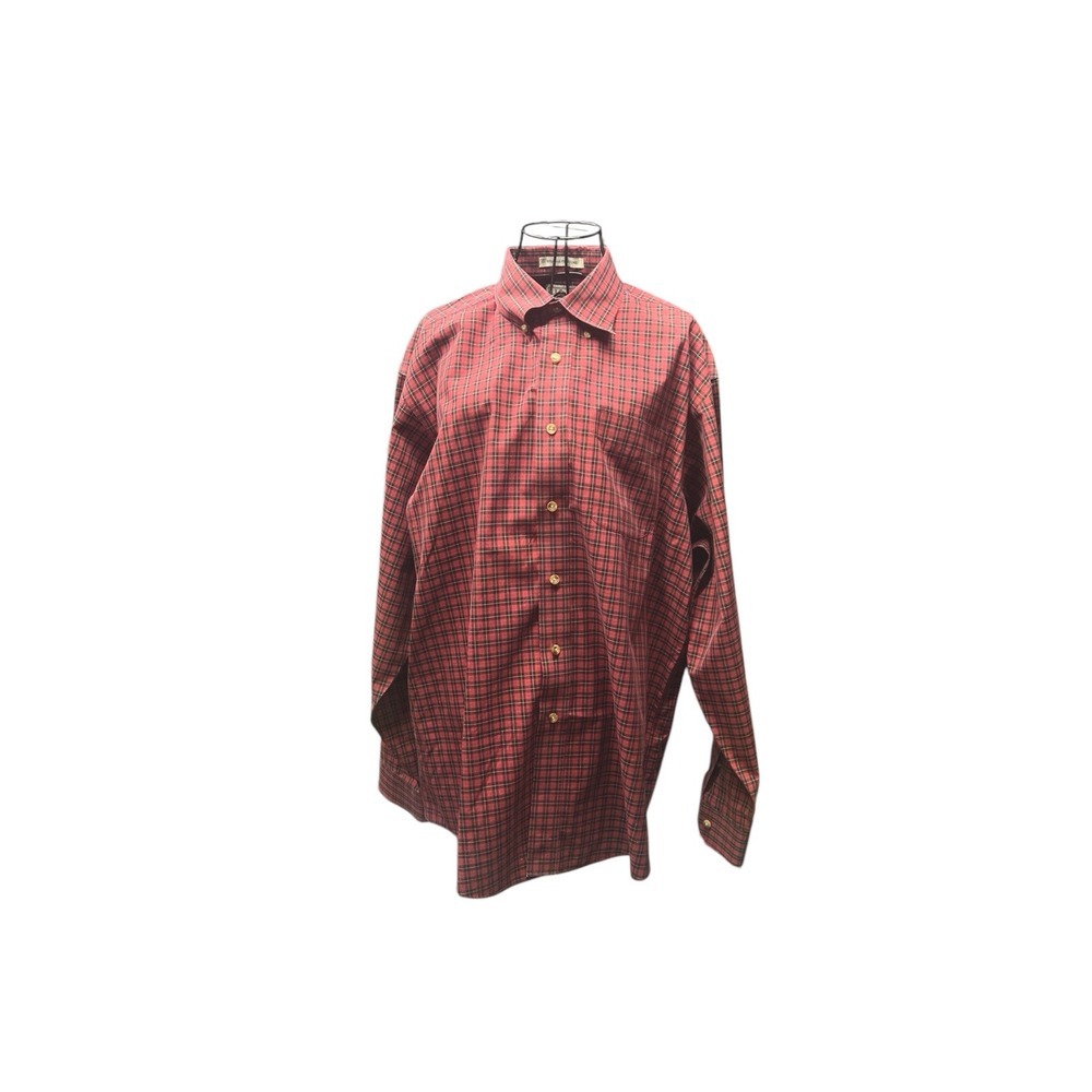 LL Bean Shirt Men's Size Large‎ Wrinkle Free Dress Shirt Red Check Cotton